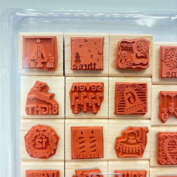 27Piece Lot Wooden Mounted Rubber Stamps Christmas Holiday Large Small Navidad - Picture 8 of 8